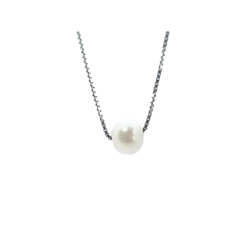 Silver box chain with sliding pearl