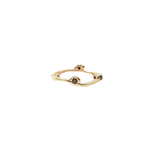 9ct Yellow Gold Black Diamond Leaf Ring