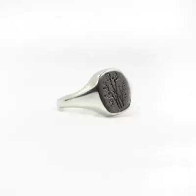 Silver Floral Signet Ring