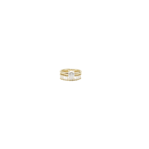 9ct Yellow Gold Emerald cut Moissanite Ring and Band